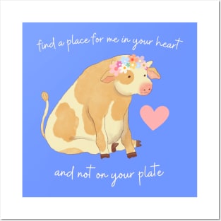 find a place for me in your heart, and not on your plate - cow flower crown (white) Posters and Art